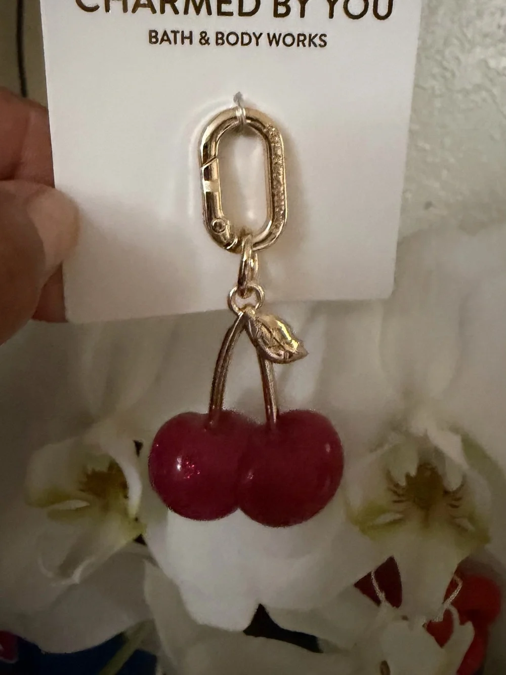 Bath & Body Works Rose Gold Keychain with Glossy Pink Cherry Charm